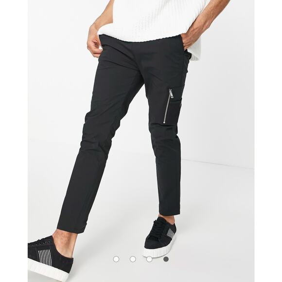 ASOS DESIGN skinny trousers with elastic waist black nylon 28x26 crop - Picture 4 of 11